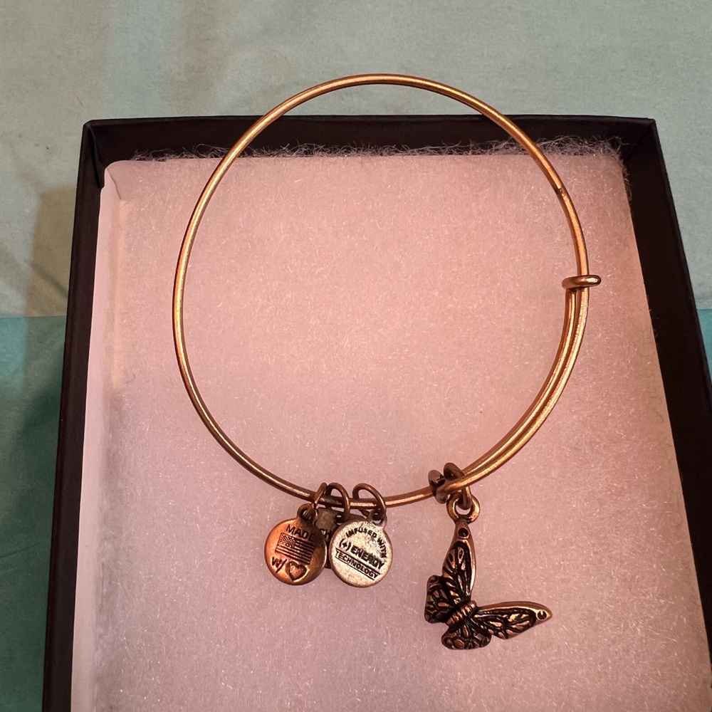 NIB Alex and Ani Butterfly Charm Bangle Bracelet